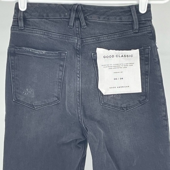 GOOD AMERICAN NWT GOOD CLASSIC RIPPED HIGH WAIST STRAIGHT LEG JEANS BLACK 206 24 - Picture 7 of 11